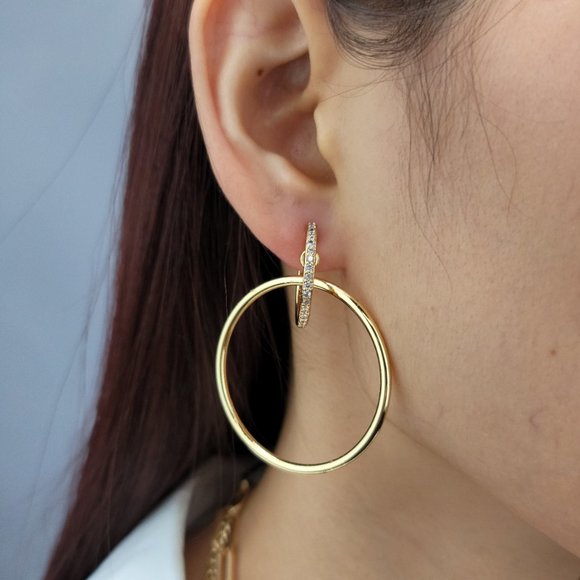 NEW Dangle Drop Gold Hoop Huggie Earrings - Picture 1 of 5